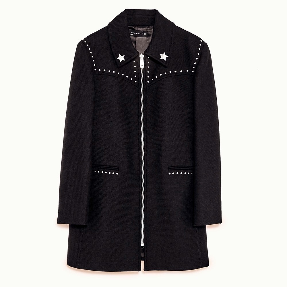 Wool Military Star Metallic Studded Details Coat